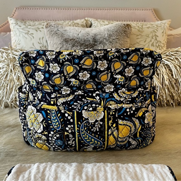 VERA BRADLEY Ellie Elephant 2012 Stroll Around Baby Diaper Bag Tote Blue Yellow - Picture 3 of 17